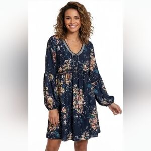 Mexx Blue floral boho dress size 2 @Y